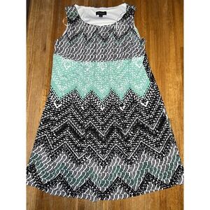 Perceptions Women XL Black Mint Chevron Pleated Loose Fit Sleeveless Shift Dress